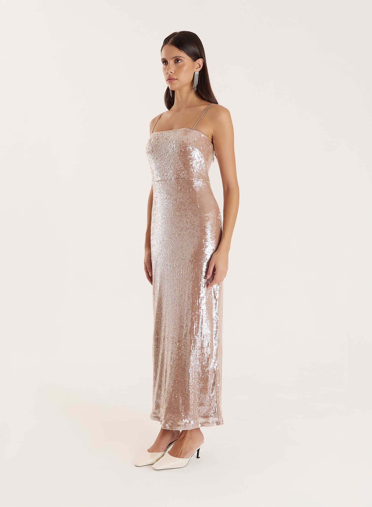 Nude Sequin Maxi Slip Dress- Norma